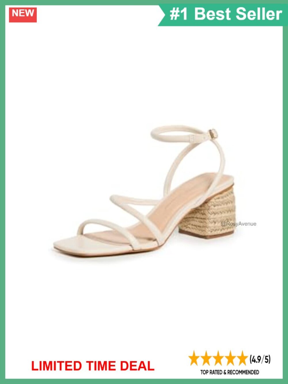 Women's Limo Sandal Heels – Leather Footbed, Braided Jute Heel, Ankle Strap,